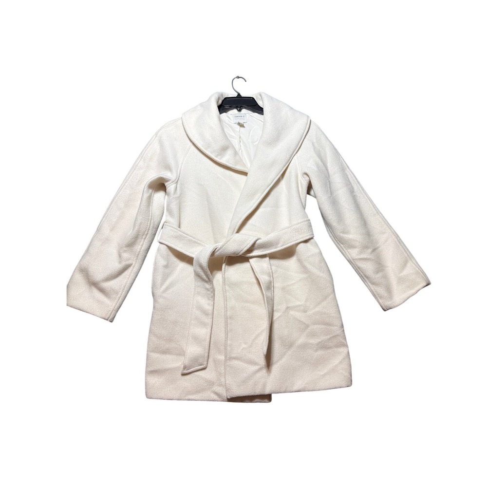 Forever 21 Wrap Coat Women S Cream Shawl Collar Belted Wool Blend
